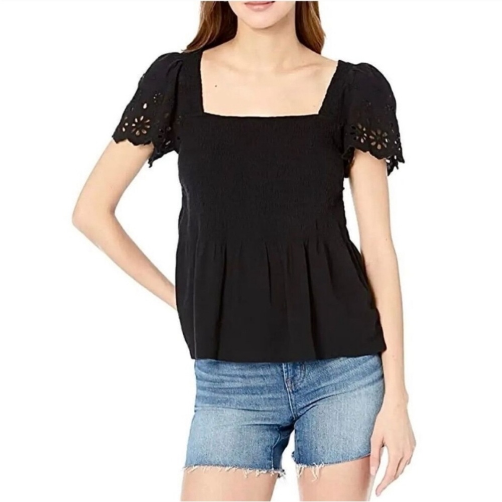 Madewell Black Eyelet Sleeve Blouse